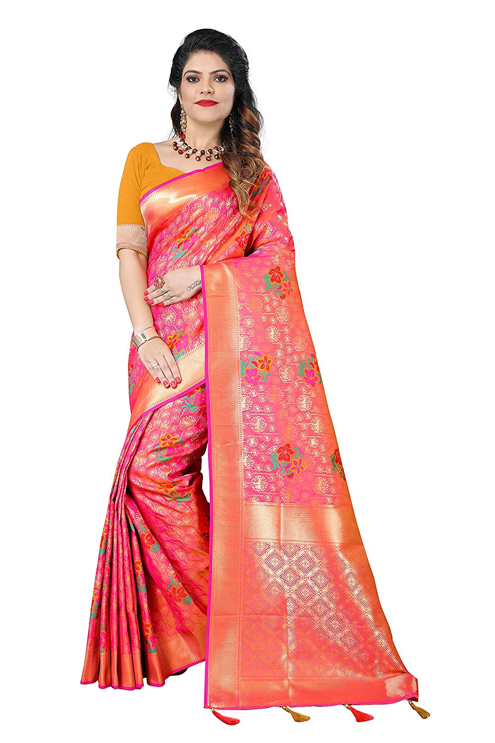 Silky Sarees Women's Banarasi Silk Saree with Heavy Blouse Piece
