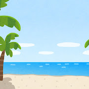 ヤシの木とビーチのイラスト(背景素材)