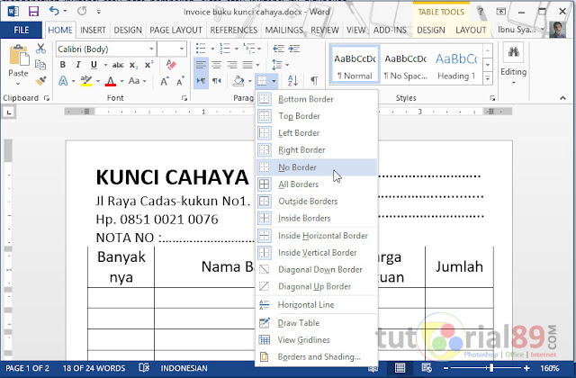 Cara mudah membuat kwitansi dengan ms word Cara mudah membuat kwitansi dengan ms word