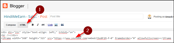 Paste code on HTML View