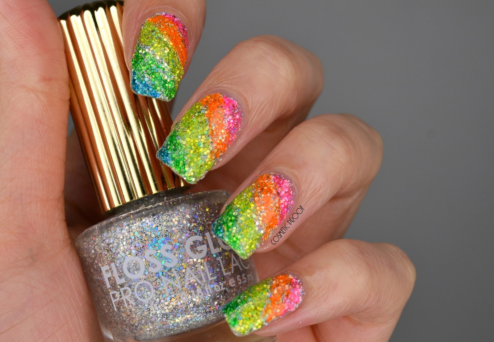 NAILS Rainbow Glitter Highlighter Nails Cosmetic Proof Vancouver