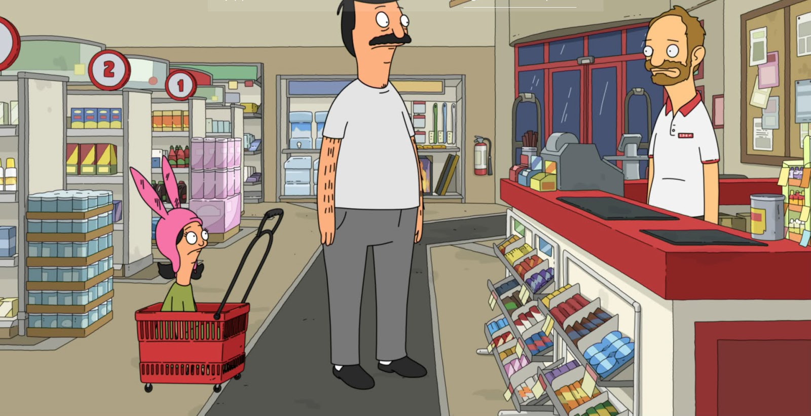 Cute Louise. Creepy drugstore guy. Sad Bob story.