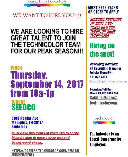Midsouth Job List ****Technicolor Hiring on the Spot****