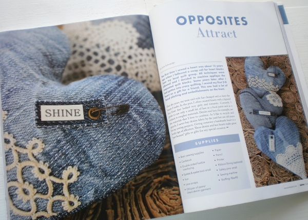 Upcycled Denim Hearts by Vintage with Laces published in Sew Somerset