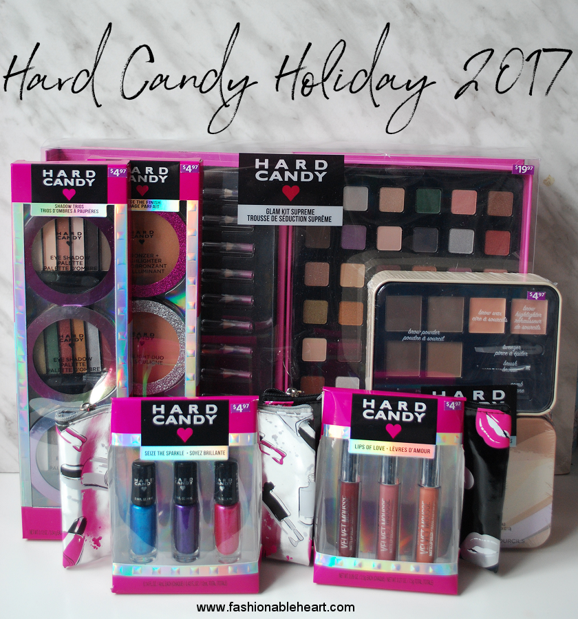 bbloggers, bbloggersca, canadian beauty bloggers, beauty blog, hard candy, holiday 2017, collection, walmart, walmart canada, eyeshadow trios, face the finish, trio, glam kit supreme, eyeshadows, eyeliners, seize the sparkle, nail polish, lips of love, velvet mousse, flawless brows, brow kit, swatches, review, christmas