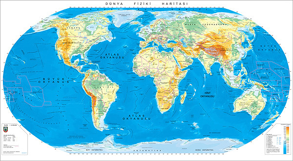 Dünya Fiziki Haritası - Coğrafya Haritaları