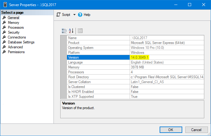 How do I find SQL Server version?