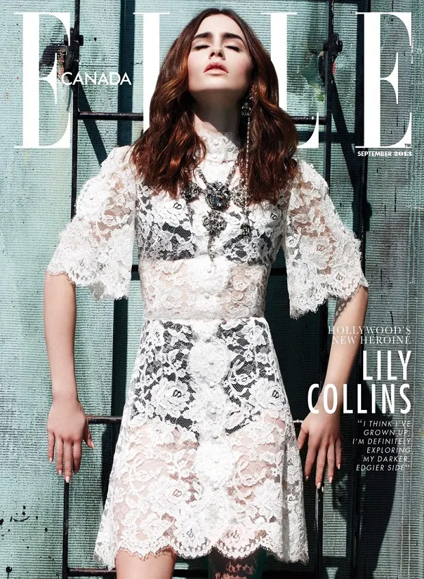Lily Collins wears statement accessories for Elle Canada September 2013