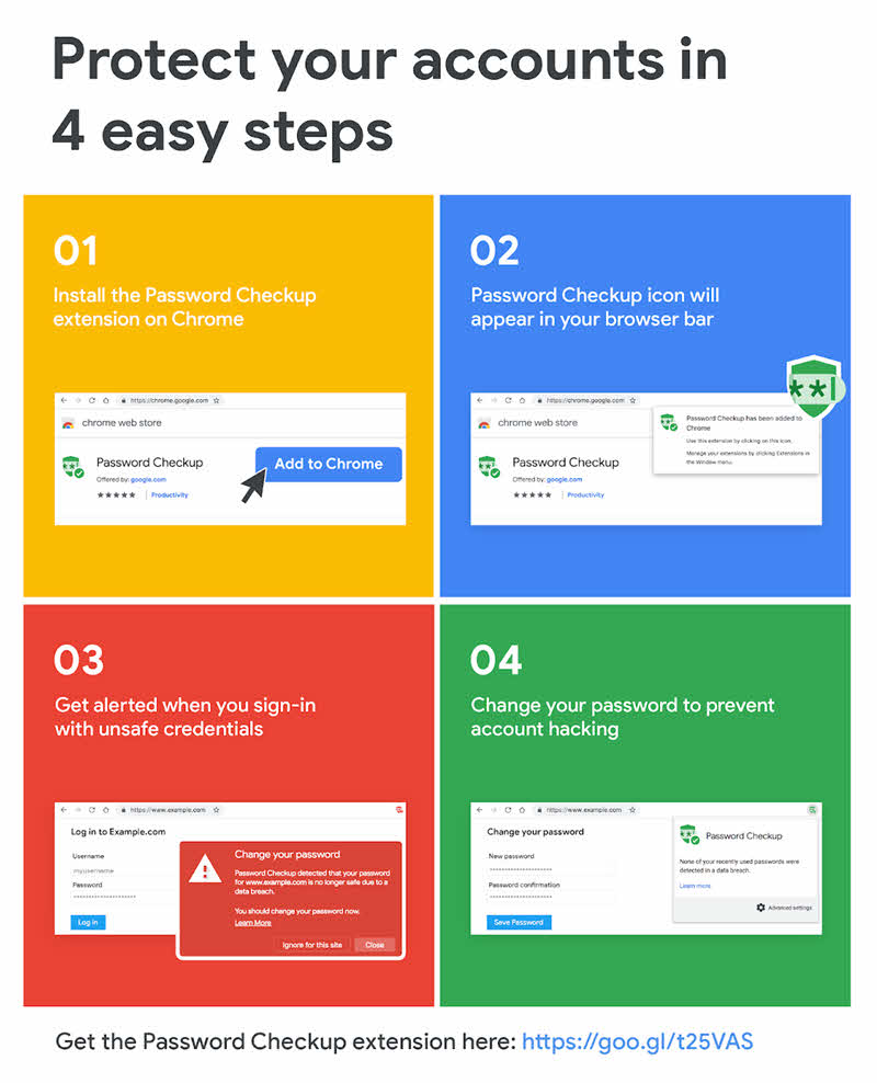 Protect your online accounts in 4 simple steps using the Google Chrome's Password Checkup extension