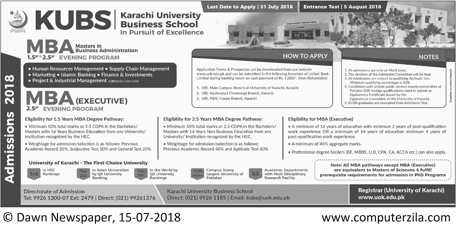 Admissions Open For Fall 2018 At UOK Karachi Campus