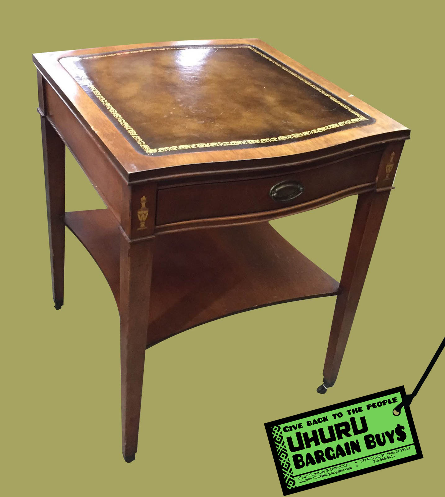 Uhuru Furniture Collectibles Vintage, Antique Leather Top End Tables