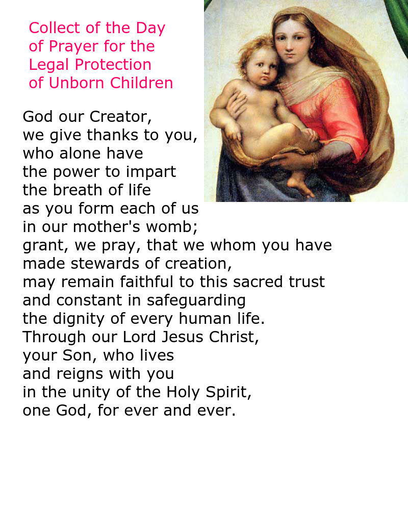 Daily Homilies Day of Prayer for the Legal Protection of Unborn Children