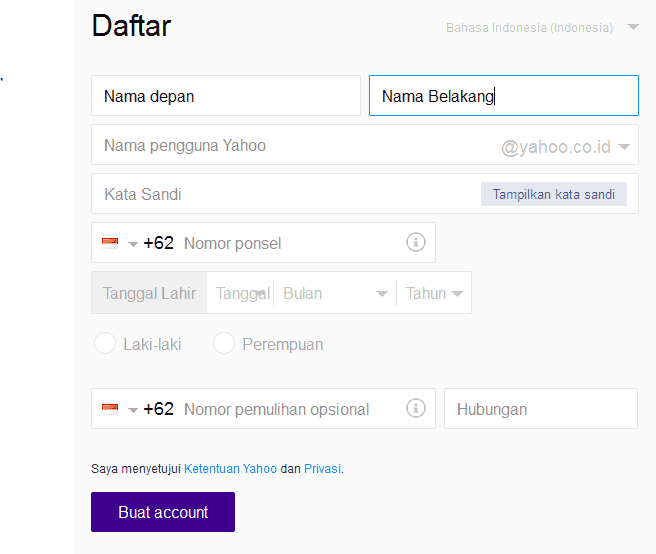 Indonesia pendaftaran yahoo Daftar Yahoo: