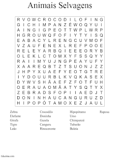 sopa de letras animais selvagens