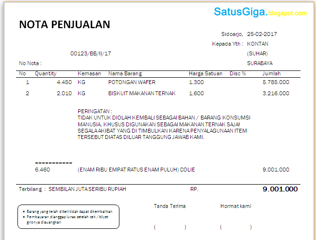 Satusgiga Pengertian Dan Contoh Nota Penjualan Doc