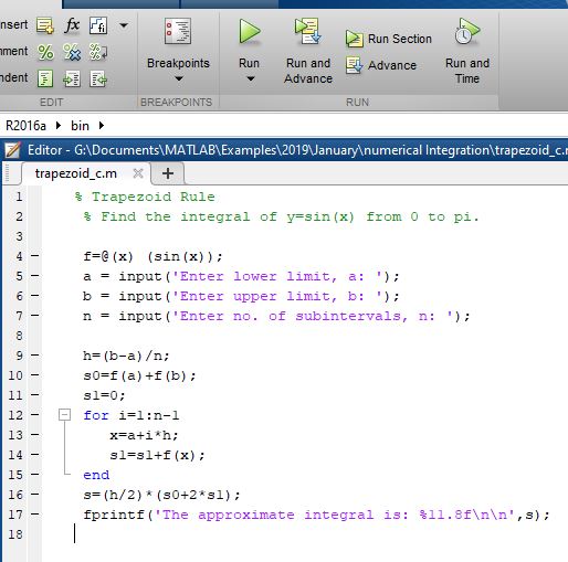 Trapezoid rule for numerical integration using MATLAB - MATLAB Programming