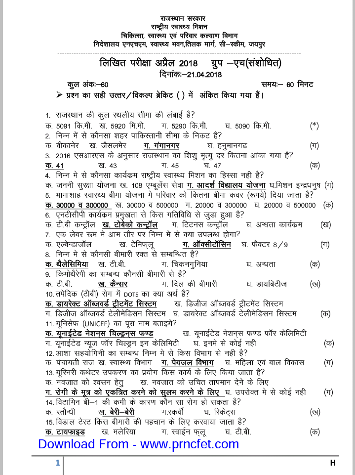 DOWNLOAD PREVIOUS STAFF NURSE EXAM PAPERS PDF AND MODAL PAPERS Rajasthan ANM Nurse Exam 2018