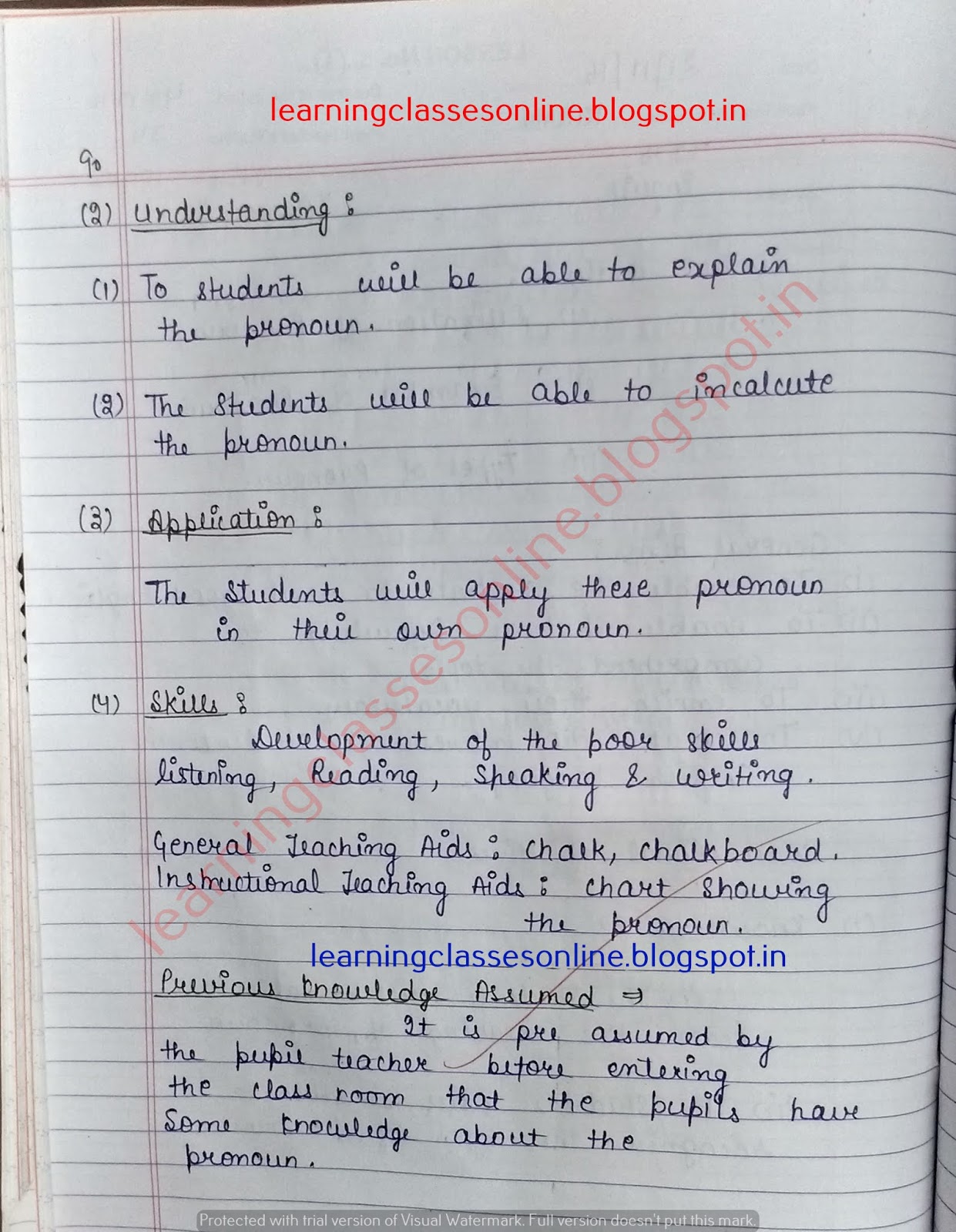 Lesson Plan On Pronoun For English Teachers