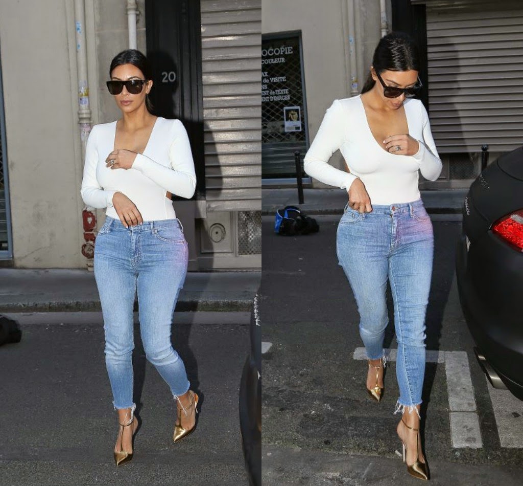 Kims Look For Less - Kim's White Bodysuit, Mother Jeans & Louboutins In ...