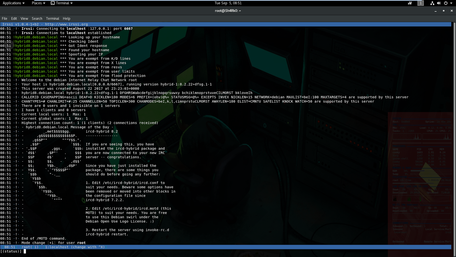 Configurar server IRC -instalar cliente irssi en kali-