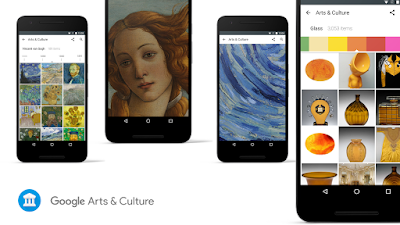 Ein Bild zeigt 4 Smartphones, die die neue Google Arts & Culture Seite zeigen