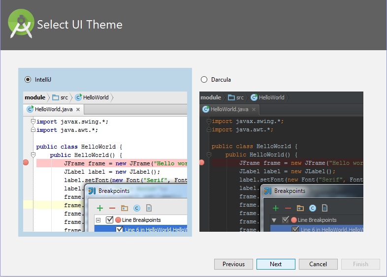Select UI Theme Android Studio