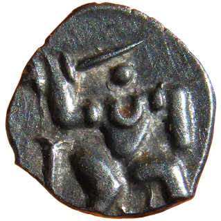Dagger at left, hanuman to right holding dagger above head.	