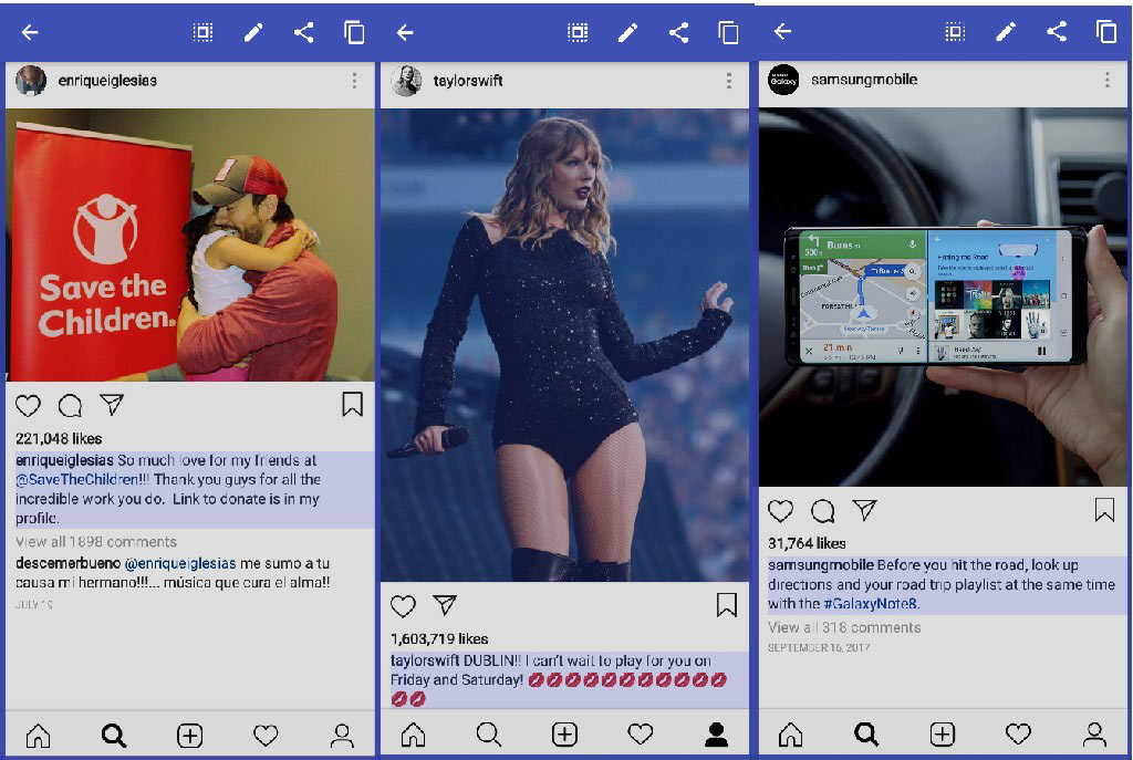 copy texts from instagram Android apps