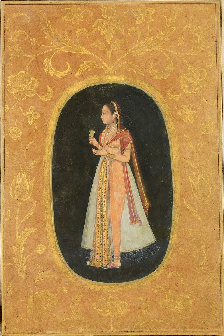 Lady Holding a Wine Cup - Mughal Painting, c. 1650-60