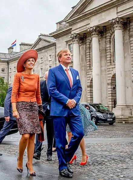 Queen Maxima wore a Natan blouse and Natan multicolor skirt, LK Bennett shoes.  Irish Prime Minister Leo Varadkar