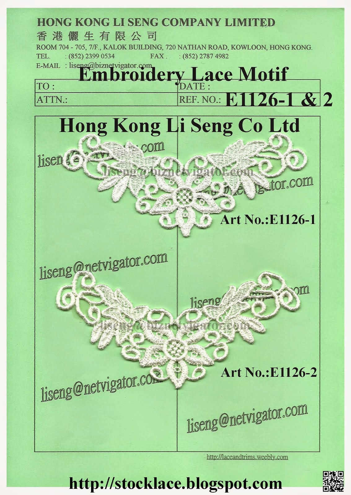 New Stock Embroidery Lace Motif Manufacturer, Wholesale and Supplier - Hong Kong Li Seng Co Ltd