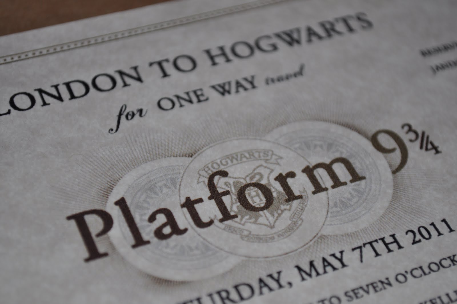 Hogwarts Harry Potter Ticket Invitation