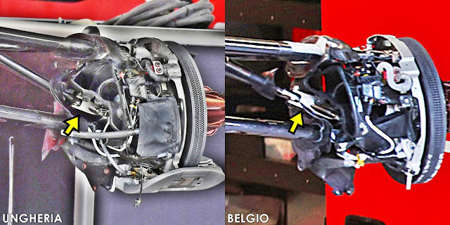 La configurazione Base e Evo del Pushrod On Upright sulla Ferrari SF70H 2017