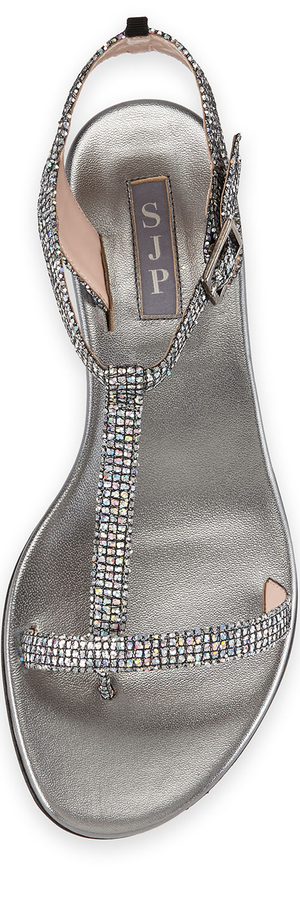 SJP by Sarah Jessica Parker Veronika Glitter T-Strap Flat Sandal, Silver