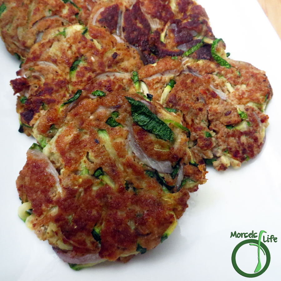 Morsels of Life - Zucchini Cakes - Julienned zucchini, combined with sweet onions and salty Cotija cheese, formed into little cakes with breadcrumbs and egg, then pan-fried into perfect little zucchini cakes.