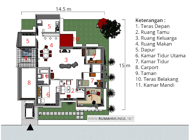Model Denah Rumah Minimalis Ukuran 15 x 14,5 m Kesan Besar dan Luas Model Denah Rumah Minimalis Ukuran 15 x 14,5 m Kesan Besar dan Luas
