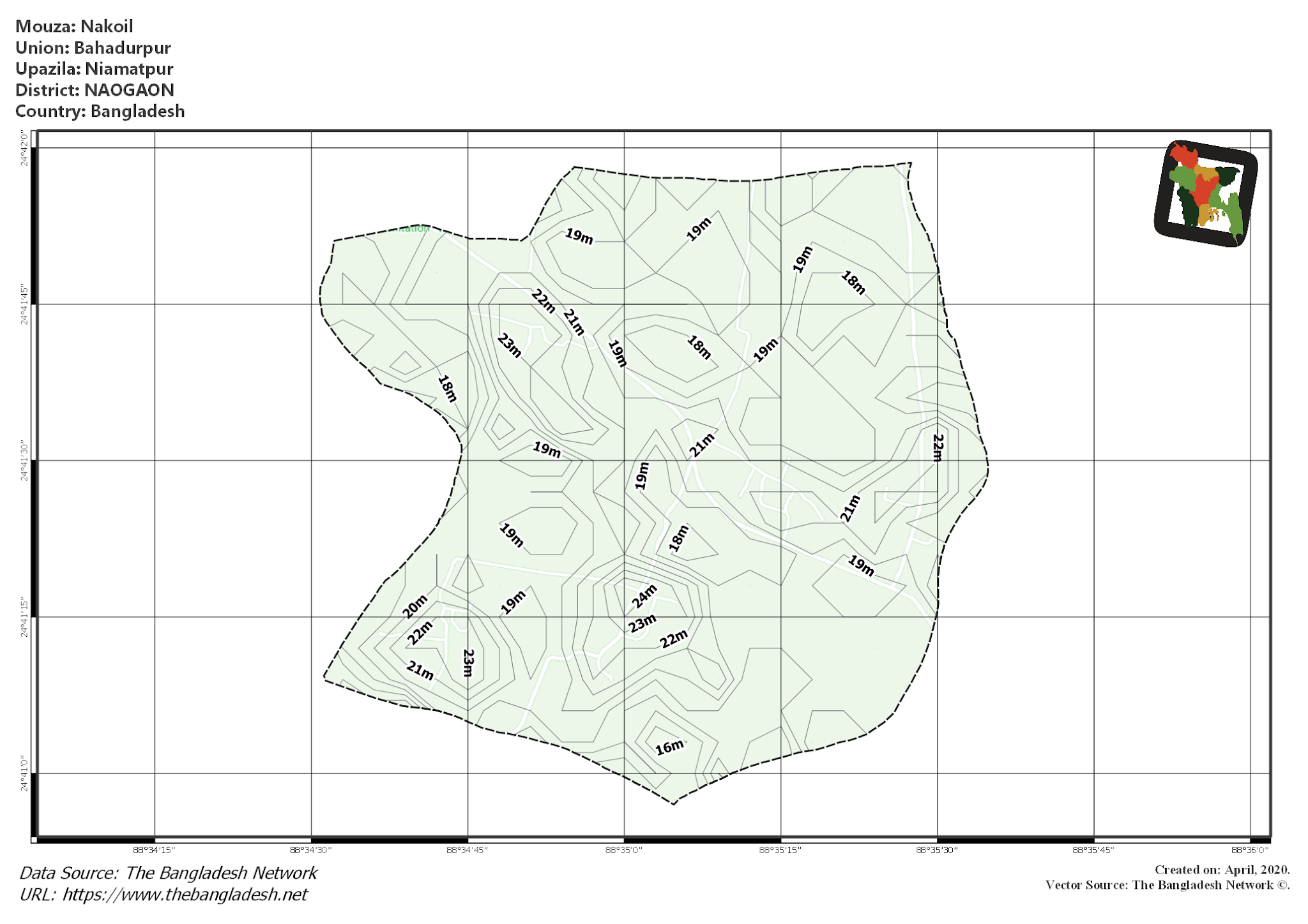 Map of Nakoil Mouza of Niamatpur Upazila, NAOGAON, Bangladesh.