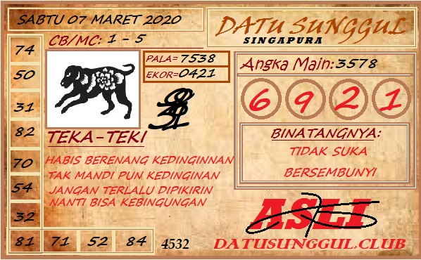 Syair Togel Singapore 07 Maret 2020 Tokosyair Com