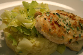 Celeriac and Potato Mash with Cabbage and Roasted Chicken
