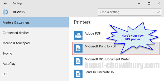 Here's how to add Microsoft Print to PDF driver in Windows 10 (www.kunal-chowdhury.com)