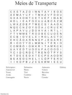 sopa de letras meios de transporte