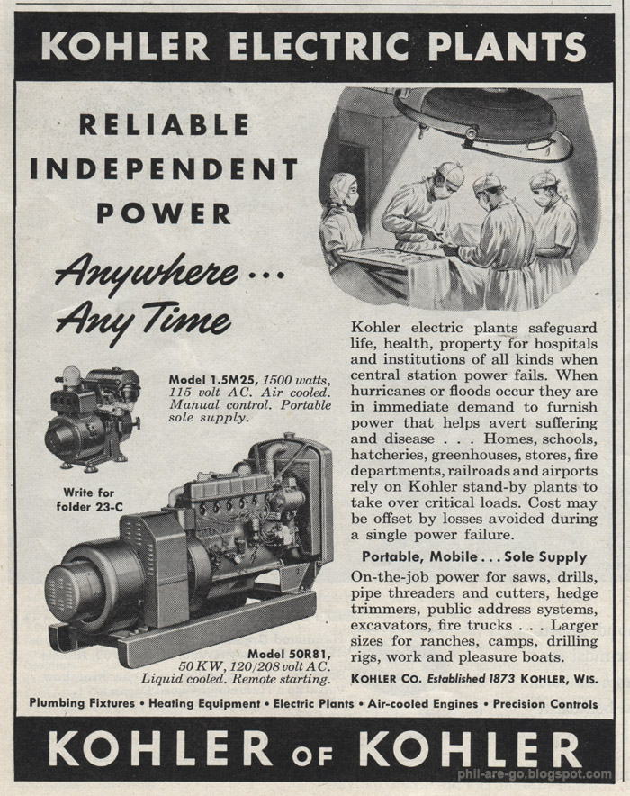 Phil Are Go!: Kohler Electric Plants - Get your motor run-nin'.