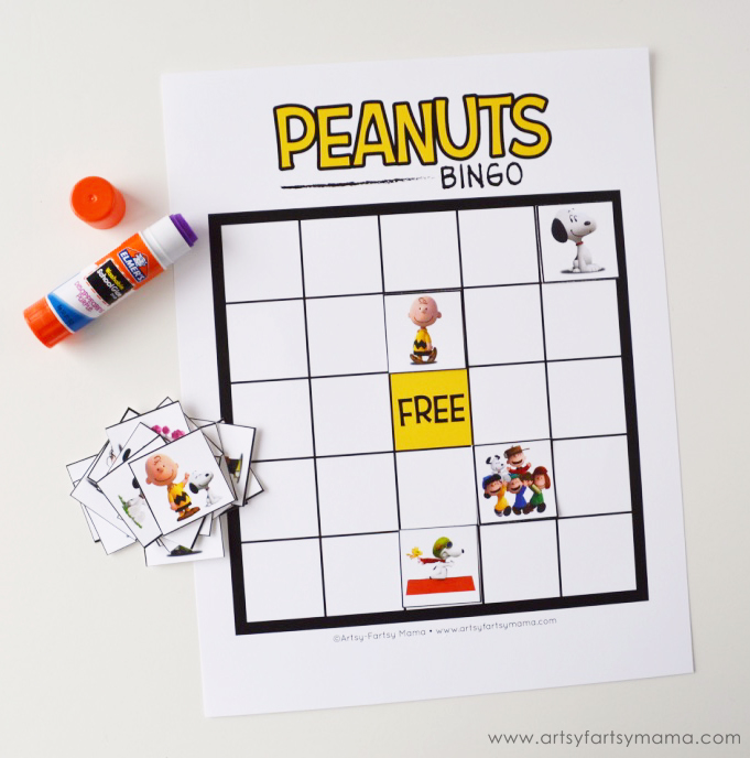 Free Printable Peanuts Bingo is fun to play at parties! Download the set at artsyfartsymama.com