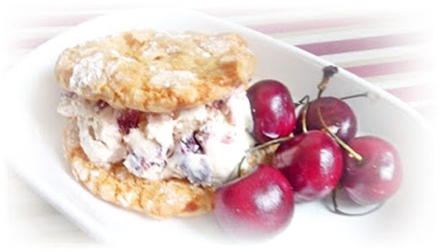 cherry ice cream sandwiched with marzipan cookies