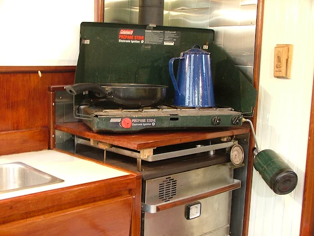 boat camping with portable cook stove