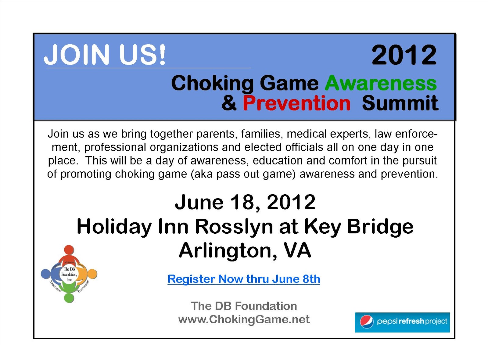 The Choking Game is a deadly high risk teen 'Game'. The DB Foundation