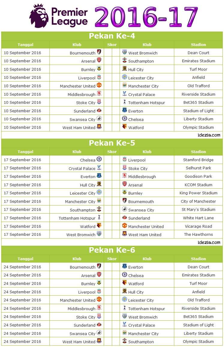 Jadwal Liga Inggris 2016