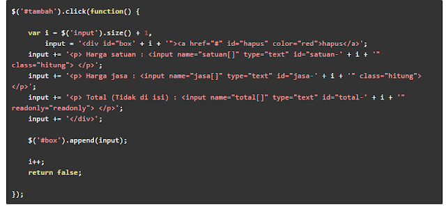 CARA MEMBUAT PENJUMLAHAN DI FORM INPUT DINAMIS DAN MENYIMPAN DATA MENGGUNAKAN AJAX