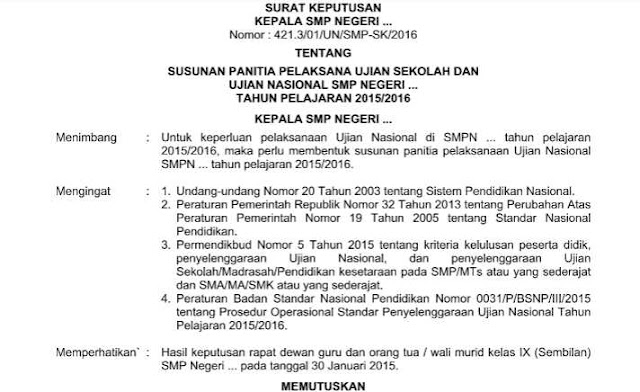 Contoh Sk Panitia Unbk Smk Tahun 2020 Terbaru | Edu-Paperplane