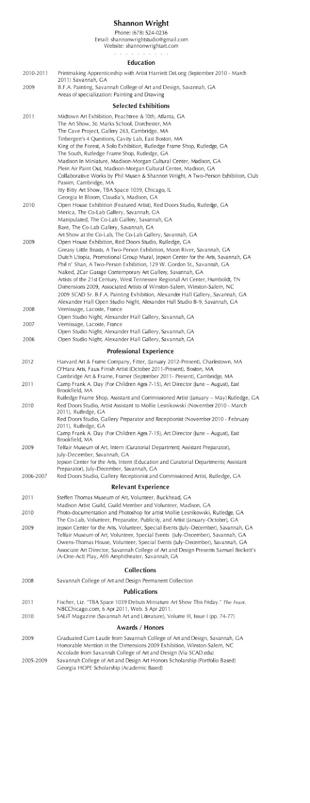 Art Preparator Resume June 2021